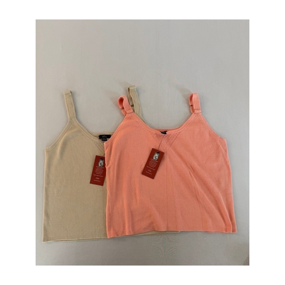 NWT Emme Women Plus Size Spaghetti Strap Tank Tops, Set of 2, Peach, Tan, Size 0